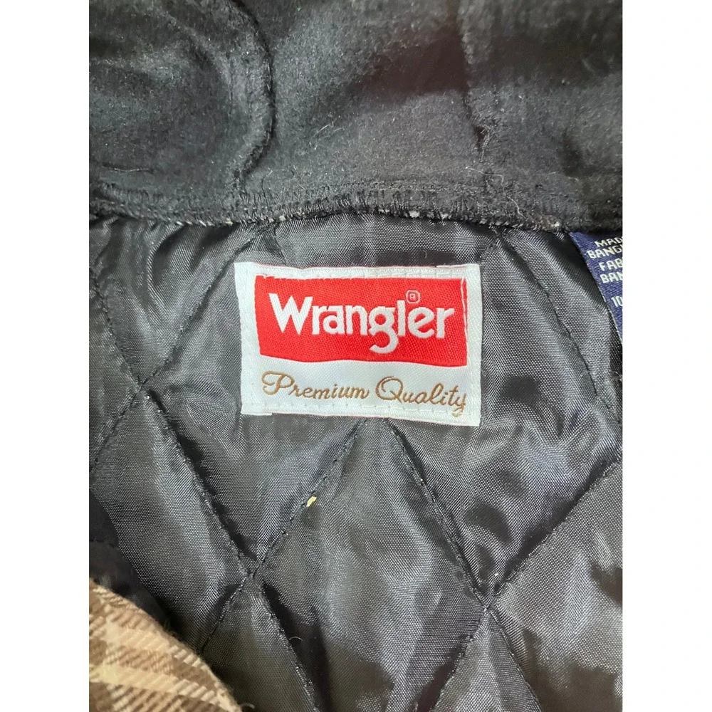Wrangler Men's Plaid Flannel‎ Lined Hooded Shirt Jacket Brown Tan Size M